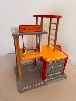 Large Wooden Fire Station Playset Toy