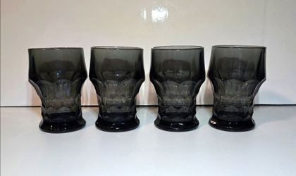 Anchor Hocking Georgian Smoke Grey Glass Tumbler Set of 4 Vtg Drinking Glassware