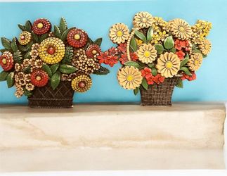 VTG Syroco Flower Basket Wall Plaques Floral Decor Set 2 MCM