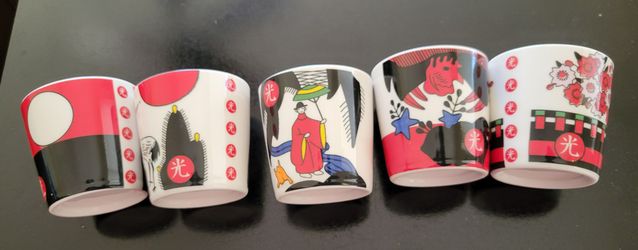 Korean Whiskey Soju' Glass Shot Cup Ceramic 5 pc Set Hwatu Game Printed