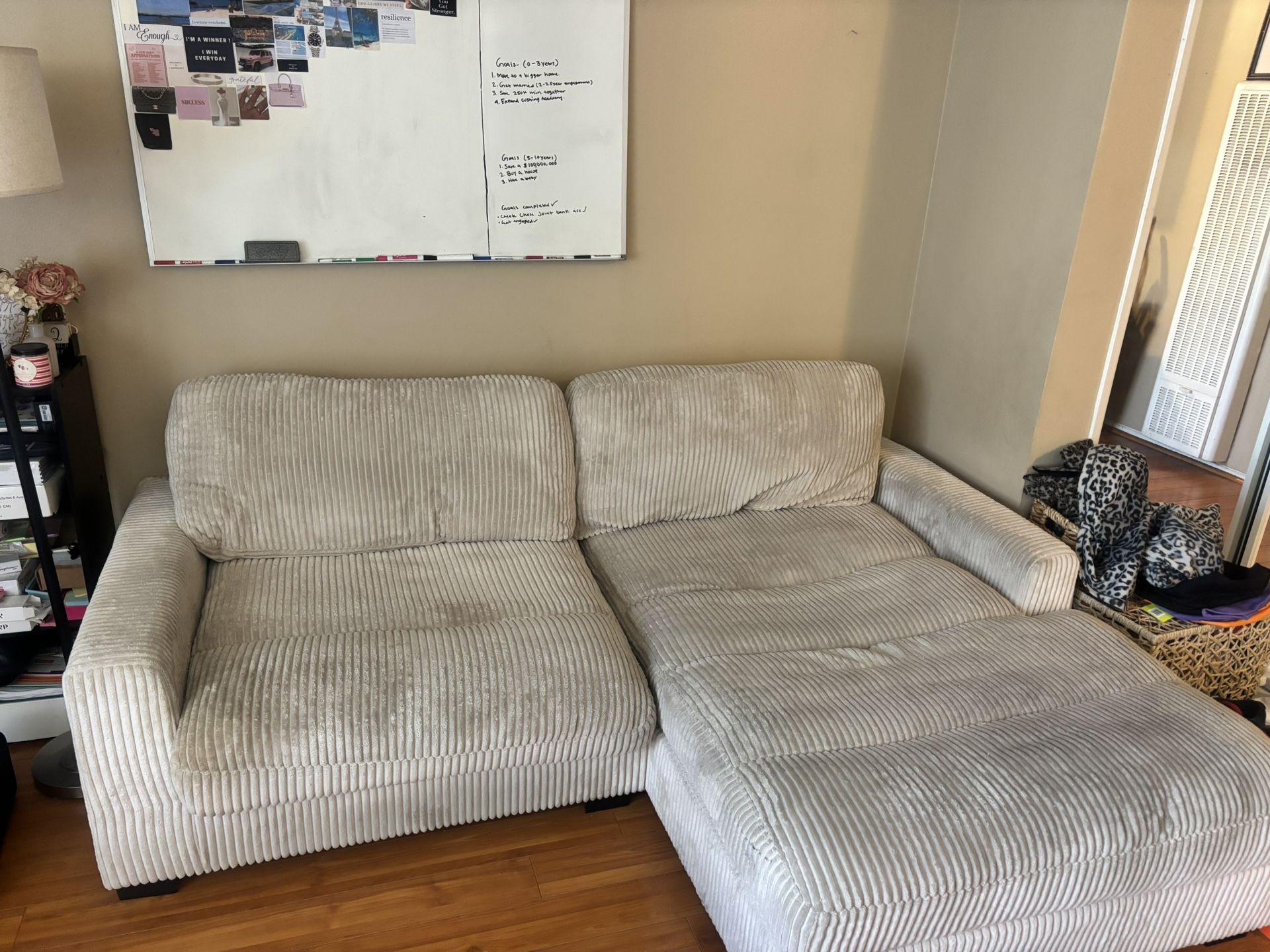 Beige Couch- Oversized Chase And Loveseat Attached