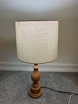Rustic Wood Lamp Table with Beige Shade