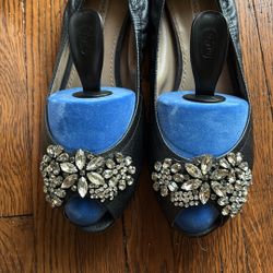 Vera Wang Leather Rhinestone Flats