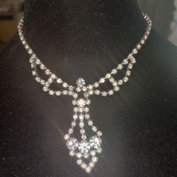 Angel Bridal Choker Rhinestones Necklace 14.5" Vintage 1980s Era 