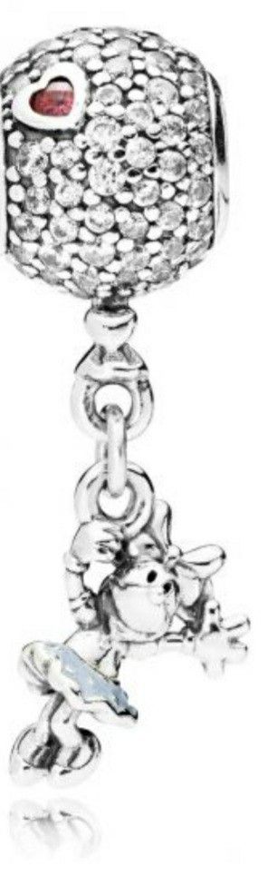 NEW Disney Floating Minnie Mouse Dangle Charm. Silver with Blue Enamel, Red Heart & Clear Rhinestones. Absolutely Adorable! I bundle so please chec