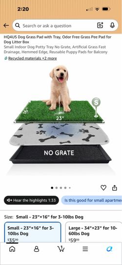 HQ4US Dog Grass Pad with Tray, Odor Free Grass Pee Pad for Dog Litter Box Small Indoor Dog Potty Tray No Grate, Artificial Grass Fast Drainage, Hemmed