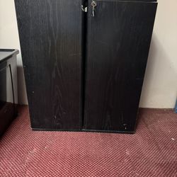 Wood Dark Brown Cabinet For Storage With Two Doors And  9 Shelves