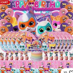 SuperKitties Party Supplies Party Decor Set Plates Balloons Banner Tablecloth
