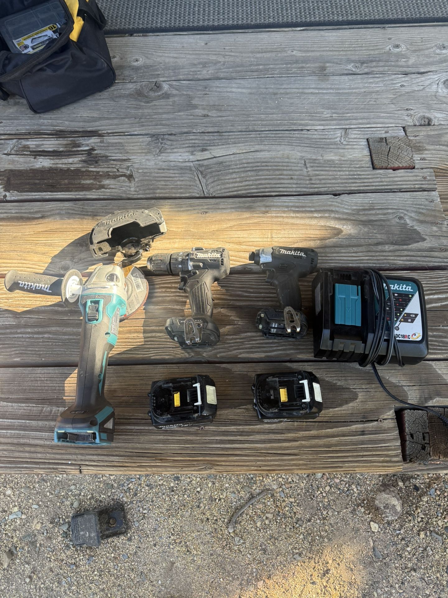 Makita 18v Drill,impact, And Angle Grinder.