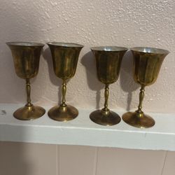 Vintage Brass Wine Goblets 
