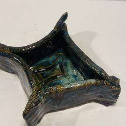 Vintage Blue Eye Studio Ceramic Art Small Sculpture Abstract Bowl 8”-7”-2.5”. 