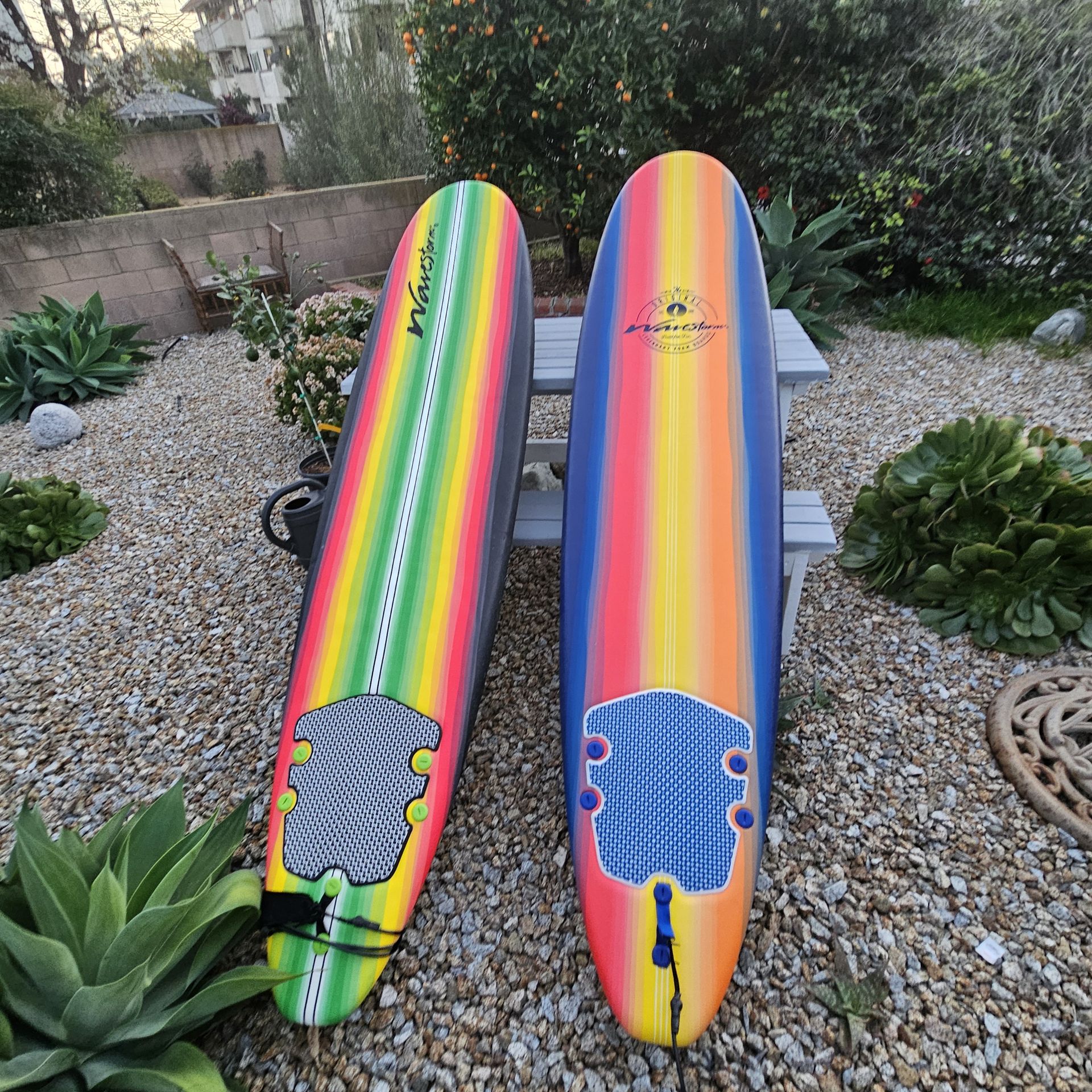 Wavestorm 8ft Foam Surfboards with leashes, good condition, $185ea, price is firm