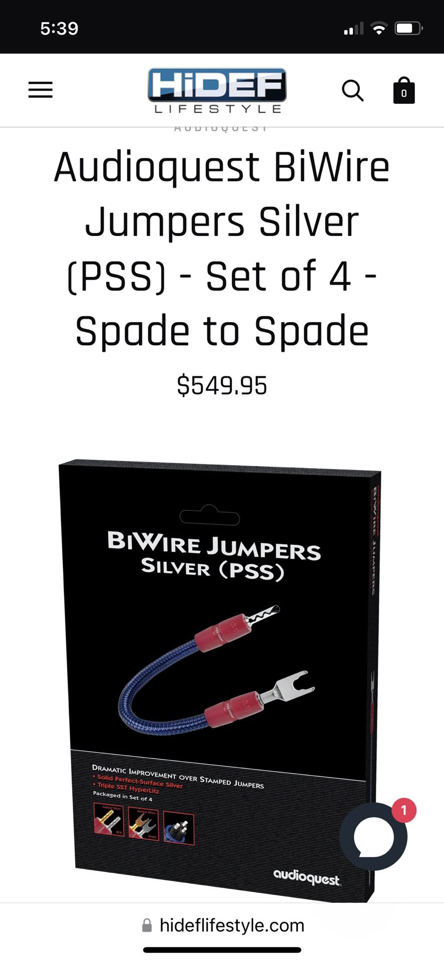 Audioquest BiWire Jumpers SILVER (PSS) Set of 4 for Sale in Covina