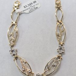 14kt Gold Flower/Leaf Design Bracelet 7"