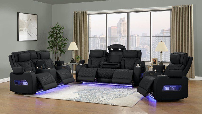 Contemporary Design power recliner sofa w/Surround sound & LED Light