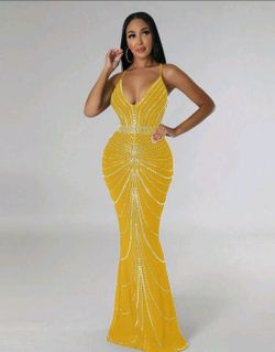 Vestido largo stretch con piedras diamante