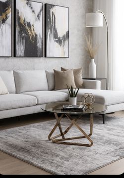 Brand New Round Smoked Glass 31" Cocktail Table, Champagne.