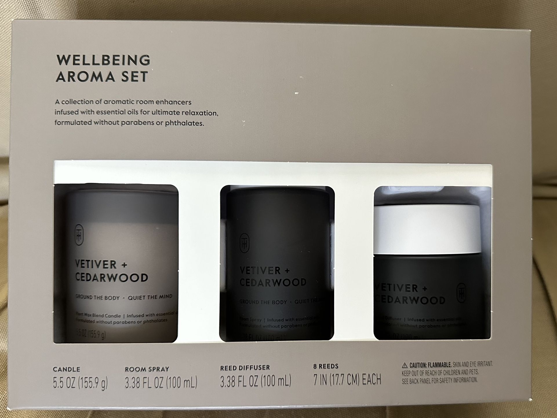3pcs Room Spray & diffuser With Vetiver And Cedarwood Candle Gift Set 