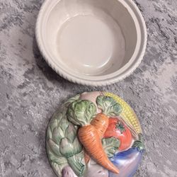 FITZ & FLOYD GARDEN BASKET IRONSTONE 2.5 CUP COVERED VEGETABLE BOWL W/LID 3D