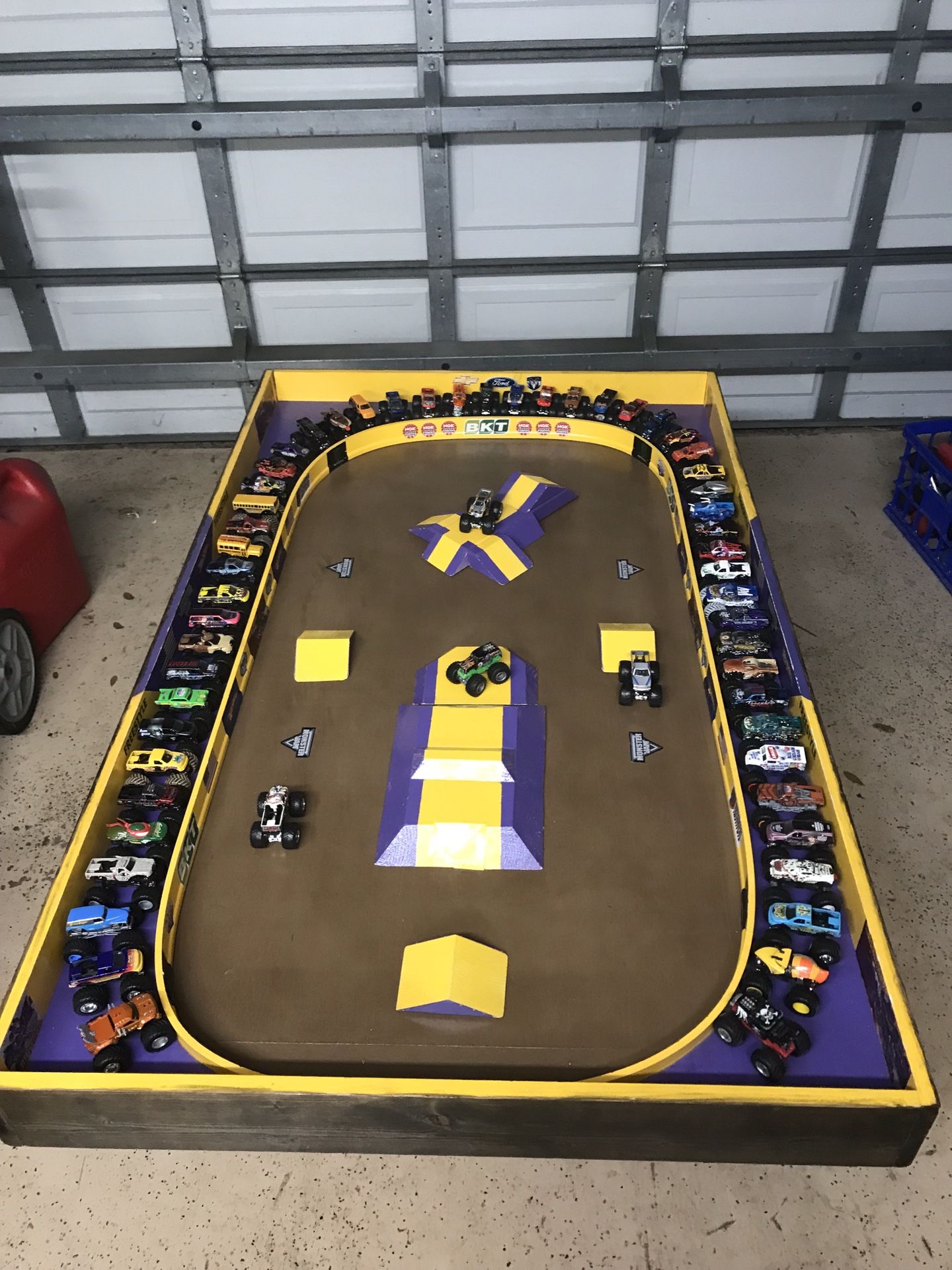 Custom wood monster truck table and trucks included