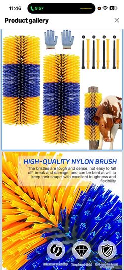 2PCS Livestock Scratch Brushes, Horse Scratcher Full Massage Brush Kit, Relieve Itching on Back, for Horse, Cattle, Sheep, Pig, Yellow