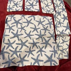 8 White And Blue Star Cloth Napkins 18 X 18.5" Inches 