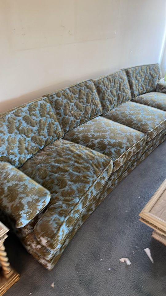 Vintage Damask Teal & Olive Couch 