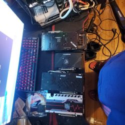 Two 580 8gb One 480ti 8gb 0ne Rx 6500 Xt 4gb One Rtx 3060 Tuf Gaming 12gb One 1070 8gb One Pro B650m-p Amd Motherboard One Msi 970 Gaming Motherboard 