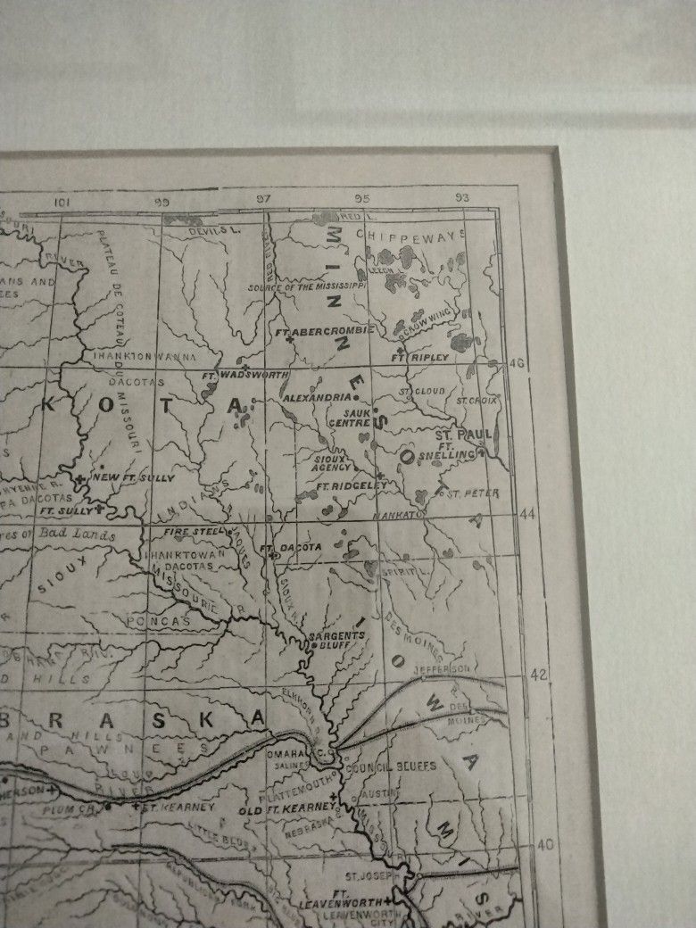 ANTIQUE MAP FROM 1884 HARPER'S WEEKLY ENGRAVING OF GEN. HANCOCK'S OCCUPATION OF INDIAN TERRITORIES IN THE UNITED STATES GENUINE ENGRAVING 140 YRS. OLD