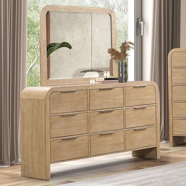 Natural Finish Dresser With Rounded Edges Free Delivery ✅ Modern Wood Dresser 9 Drawers