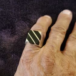 Vintage Mens Mexican Sterling silver Inlay Onyx Ring 