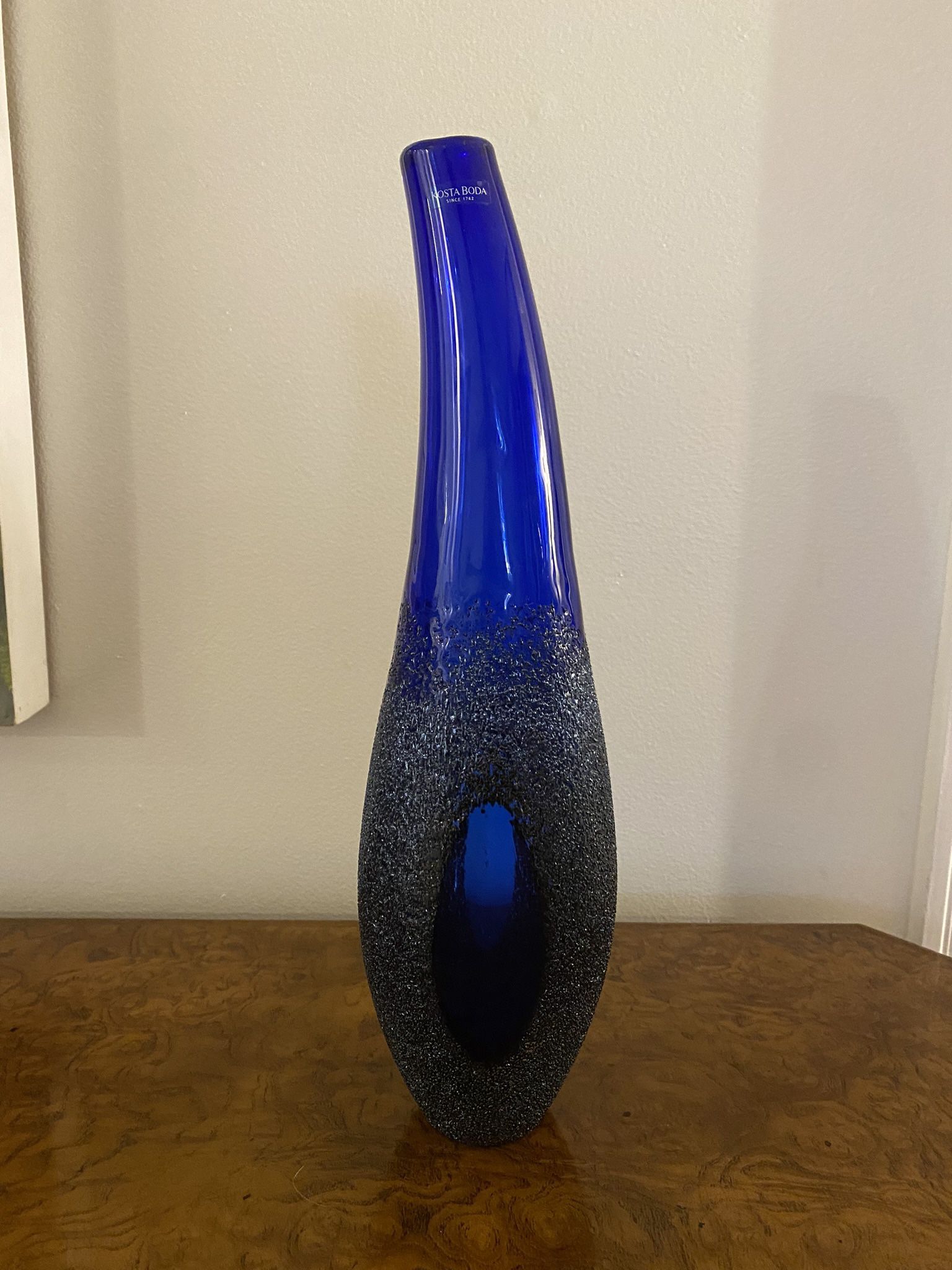 Monica Backstrom for Kosta Boda Sweden Cobalt Moonlanding Art Glass Vase MCM Mid Century Modern Vintage