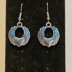 New Silver Heart Angle Wings Earrings 