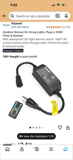 Palawell Outdoor Dimmer for String Lights