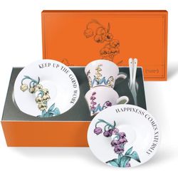 Brand New Tea Cup Set With 2 Tea Cups 2 Saucers And 2 Spoon 7 OZ Espresso Coffee Mug Vintage Creativetea Teacup And Saucer Set 