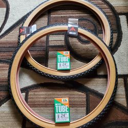 NEW Bicycle Bmx Cruiser Bike Tires 24" Black Gumwall Knobby Pattern 