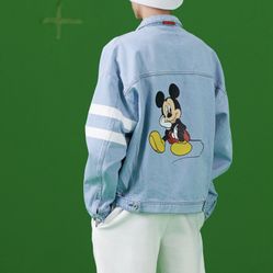 Disney Loose Fit Denim Jacket With Mickey Back Print Large