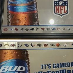 Bud Light NFL Framed Mirror 28.75" X 24" Man Cave art