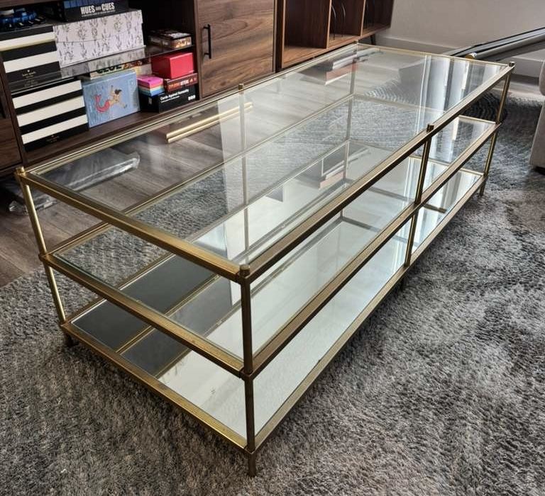 West Elm Brass And Glass Coffee Table And End Table Combo