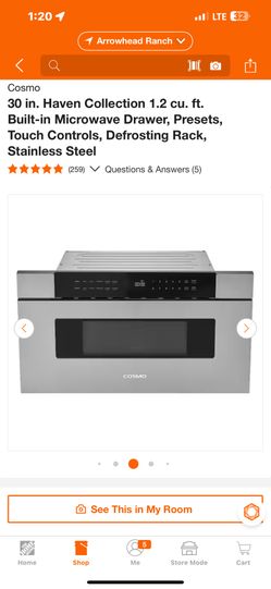 Cosmo 30 in. Haven Collection 1.2 cu. ft. Built-in Microwave Drawer, Presets, Touch Controls, Defrosting Rack, Stainless Steel