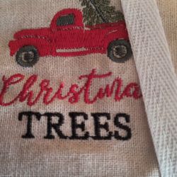 Brand New Two Sets Of Vintage House Cloth Napkins With Embroidered Truck Christmas Tree Design