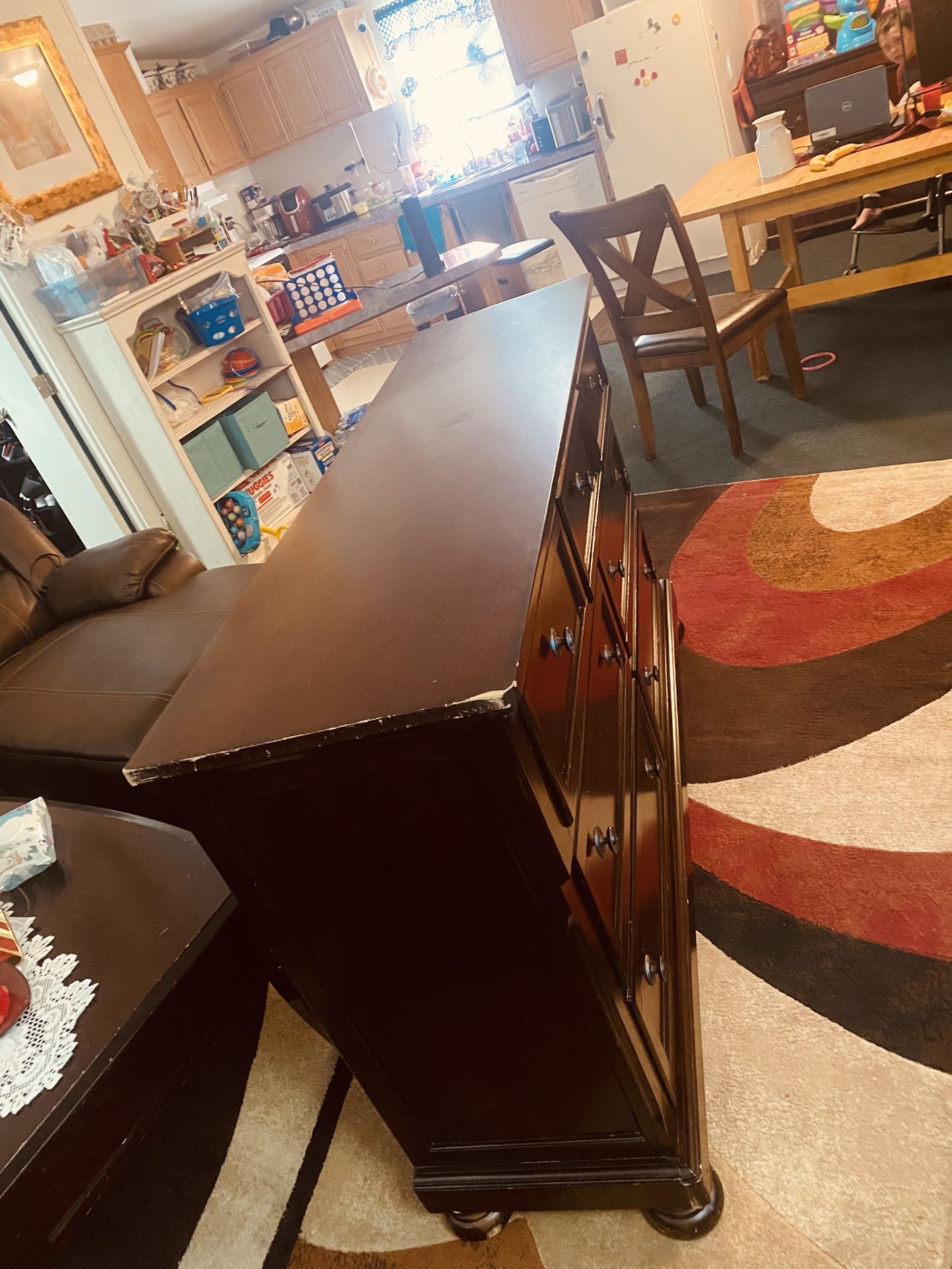 ✅❤️❤️❤️$$345-Beautiful and dark brown pretty tall for long style. (Not in new condition but sturdy and all drawers work) good size dresser drawers, an