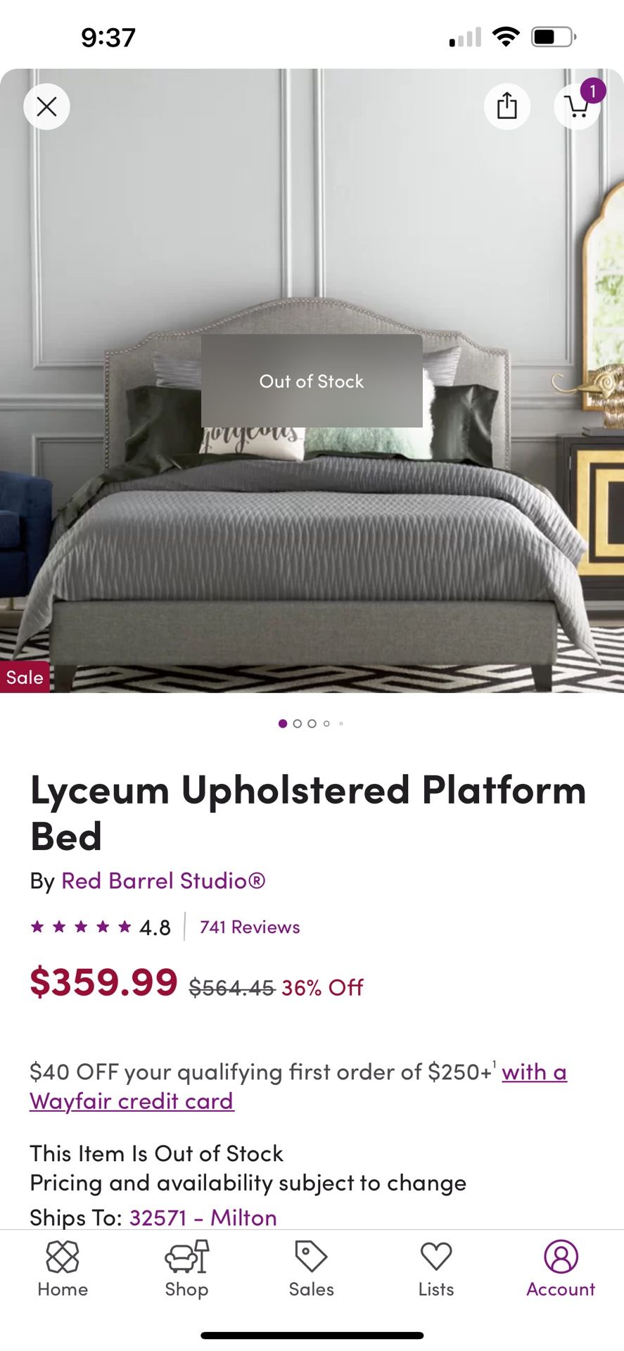 GREY LYCEUM UPHOLSTERED PLATFORM BED