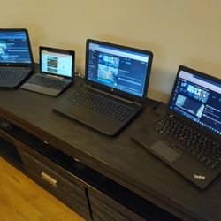 4 - Notebooks - $100 - Windows 11 Pro, Phone, Illustrator Lightroom Premiere Vegas Pro, Virtual DJ Pro - $100
