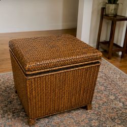Woven Rattan Storage Ottoman