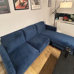 81” Blue Reversible Sectional Sofa – Excellent Condition