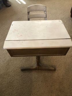 Vintage Metal & Wood Children's School Desk