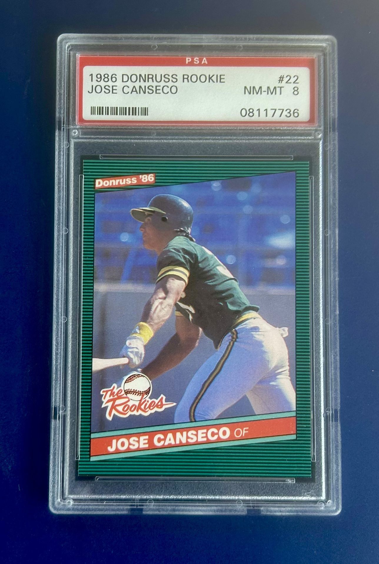 1986 Donruss Jose Canseco Rookie Baseball Card Graded PSA 8