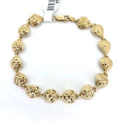 10Kt Yellow Gold 7” Nugget Hearts Bracelet 5.30g 21977169