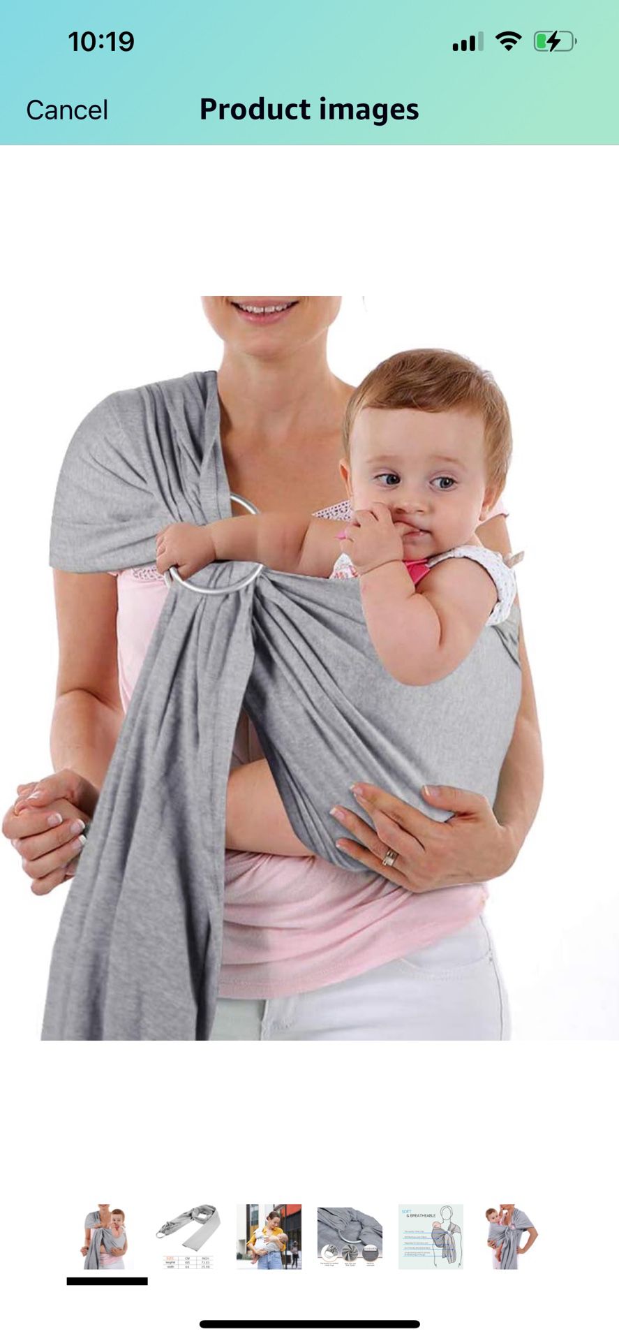 Baby Wrap Carrier Ring Sling-Grey (Never used)